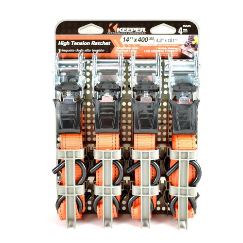 Keeper - 5505 - 1 in. W x 14 ft. L Orange Tie Down w/Ratchet 400 lb. - 4/Pack