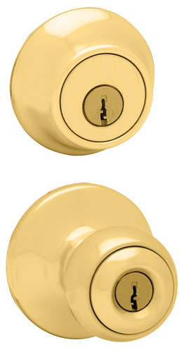 Kwikset - 96900-250 - Polo Polished Brass Entry Lock and Single Cylinder Deadbolt ANSI/BHMA Grade 3 1-3/4 in.