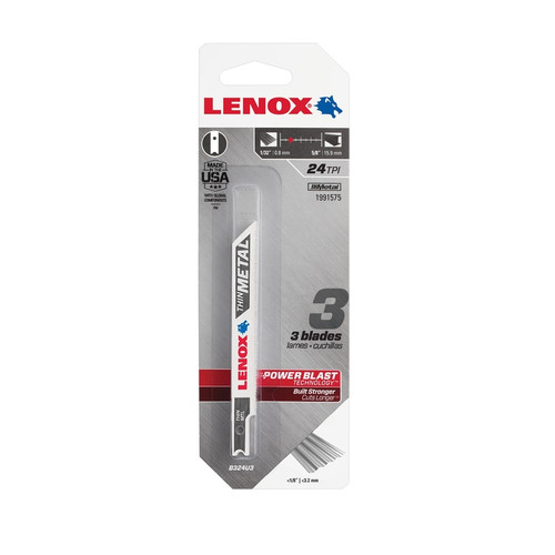 Lenox - 1991575 - 3-5/8 in. Bi-Metal U-Shank Thin Metal Jig Saw Blade 24 TPI - 3/Pack