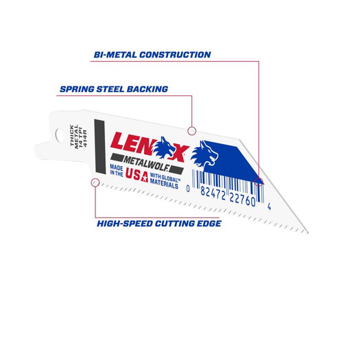 Lenox - 22760OSB414R - 4 in. Bi-Metal Reciprocating Saw Blade 14 TPI - 1/Pack