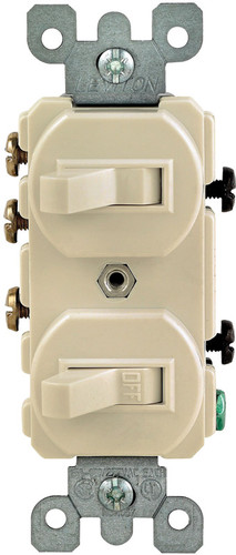 Leviton - 05241-IKS - 15 amps Single Pole or 3-way Rocker Duplex Combination Switch Ivory - 1/Pack