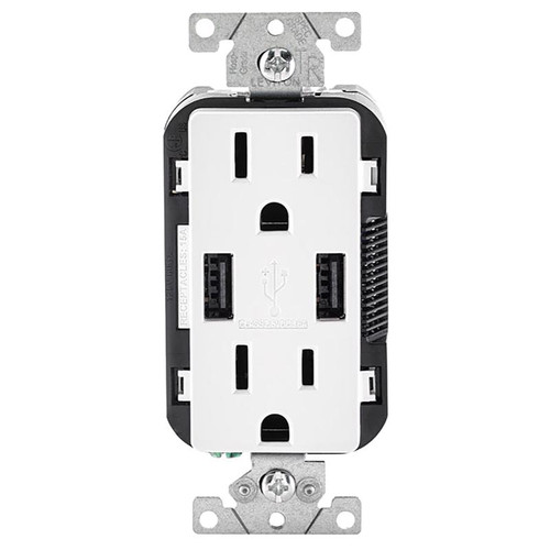 Leviton - R02-T5632-0BW - Decora 15 amps 125 volt Duplex White Outlet and USB Charger 5-15R - 1/Pack