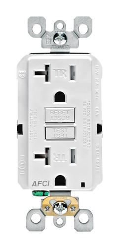 Leviton - AFTR2-W - Decora 20 amps 125 volt White AFCI Outlet 5-20R