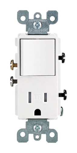 Leviton - T5625-W - Decora 15 amps 125 volt White Combination Switch/Outlet 5-15 R