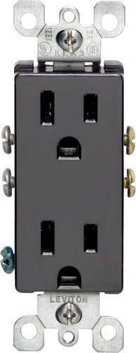 Leviton - 05325-0ES - Decora 15 amps 125 volt Duplex Black Outlet 5-15R - 1/Pack