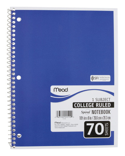 Mead - 5512 - 8 in. W x 10-1/2 in. L College Ruled Spiral Notebook