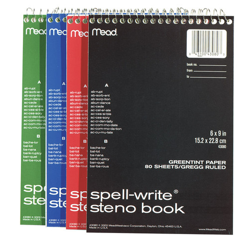 Mead - 43080 - 6 in. W x 9 in. L Wide Ruled Spiral Steno Book