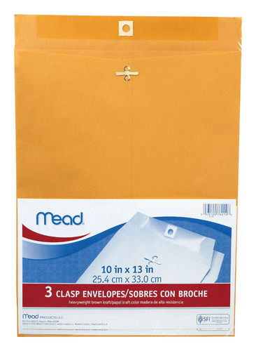 Mead - 76014 - 10 in. W x 13 in. L Other Brown Envelopes - 3/Pack
