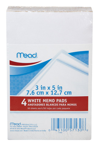 Mead - 57130 - 3 in. W x 5 in. L Memo Pad 50