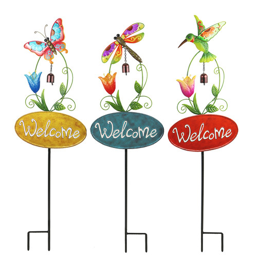 Meadow Creek - ZAC47M2159 - Iron Assorted 42 in. H Welcome with Bell Outdoor Garden Stake