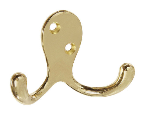 National Hardware - N830-151 - Polished Brass Gold Zinc 3 in. L Double Hook 35 lb. - 1/Pack