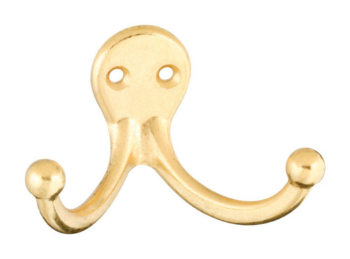 National Hardware - N199-224 - Bright Brass Zinc Double Clothes Hook 35 lb. capacity - 2/Pack