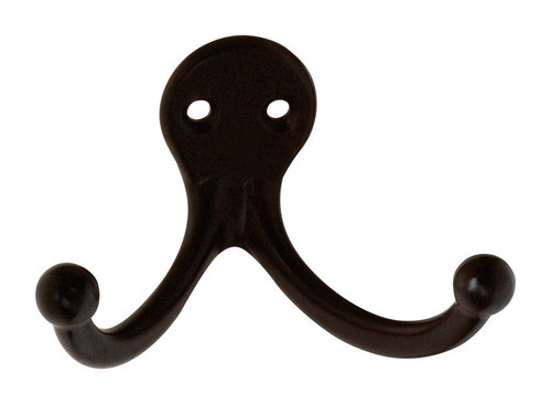 National Hardware - N330-829 - 2.93 in. L Oil Rubbed Bronze Black Zinc Double Clothes Hook 35 lb. capacity - 1/Pack
