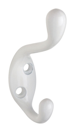 National Hardware - N266-049 - 3.3 in. L Brass White Zinc Heavy Duty Garment Hook 75 lb. capacity - 1/Pack