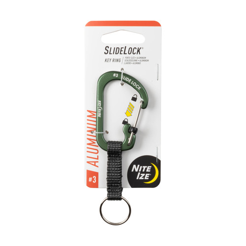 Nite Ize - CSLAW3-08-R6 - SlideLock 3/8 in. Dia. Aluminum Olive Carabiner Key Ring