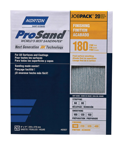 Norton - 7660768168 - ProSand 11 in. L x 9 in. W 180 Grit Aluminum Oxide Sandpaper - 20/Pack