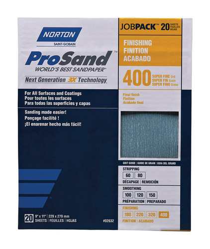 Norton - 7660768165 - ProSand 11 in. L x 9 in. W 400 Grit Aluminum Oxide Sandpaper - 20/Pack