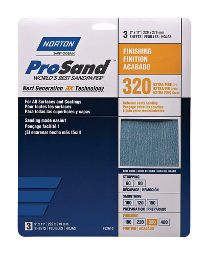 Norton - 7660768157 - ProSand 11 in. L x 9 in. W 320 Grit Aluminum Oxide Sandpaper - 3/Pack