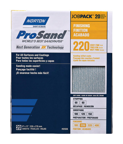 Norton - 7660768167 - ProSand 11 in. L x 9 in. W 220 Grit Aluminum Oxide Sandpaper - 20/Pack
