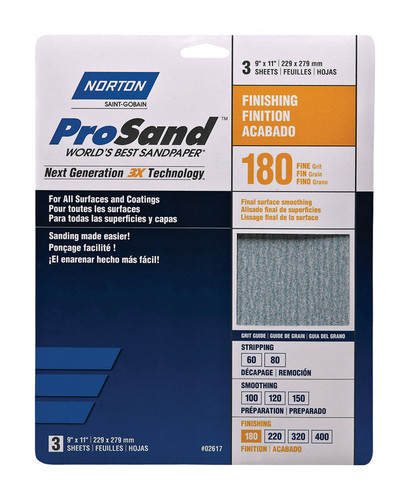 Norton - 7660768159 - ProSand 11 in. L x 9 in. W 180 Grit Aluminum Oxide Sandpaper - 3/Pack