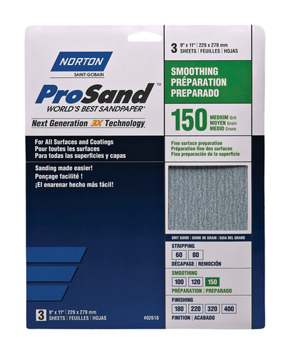 Norton - 7660768160 - ProSand 11 in. L x 9 in. W 150 Grit Aluminum Oxide Sandpaper - 3/Pack