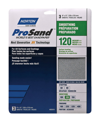 Norton - 7660768161 - ProSand 11 in. L x 9 in. W 120 Grit Aluminum Oxide Sandpaper - 3/Pack