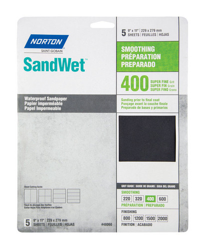 Norton - 7660748060 - SandWet 11 in. L x 9 in. W 400 Grit Aluminum Oxide Waterproof Sandpaper - 5/Pack