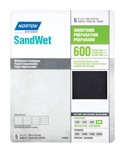 Norton - 7660748058 - SandWet 11 in. L x 9 in. W 600 Grit Aluminum Oxide Waterproof Sandpaper - 5/Pack