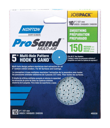 Norton - 7660703220 - ProSand 5 in. Ceramic Alumina Hook and Loop A975 Sanding Disc 150 Grit Fine - 10/Pack