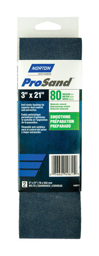 Norton - 7660702226 - ProSand 21 in. L x 3 in. W Zirconia Alumina Cloth Portable Sanding Belt 80 Grit Coarse - 2/Pack