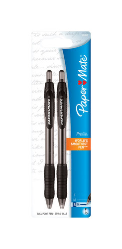 Paper Mate - 89468 - Profile Black Retractable Ball Point Pen - 2/Pack