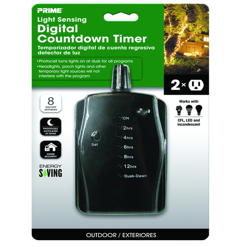 Prime - TNOLED02-RC - Outdoor 24 Hour Digital Countdown Timer with Two Grounded Outlets 125 volt Black