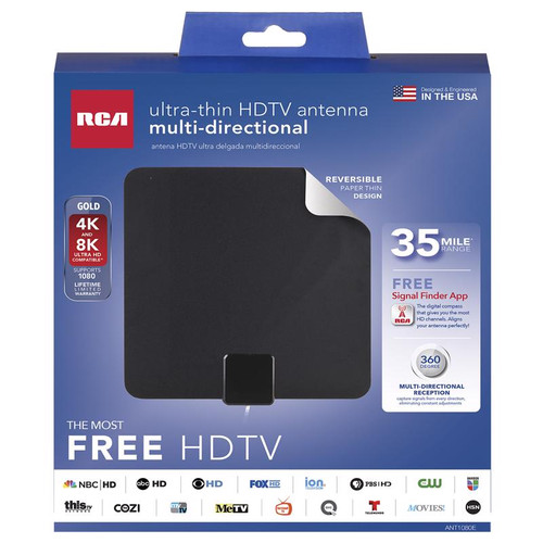 RCA - ANT1080E - Indoor HDTV/UHF/VHF Flat Antenna - 1/Pack
