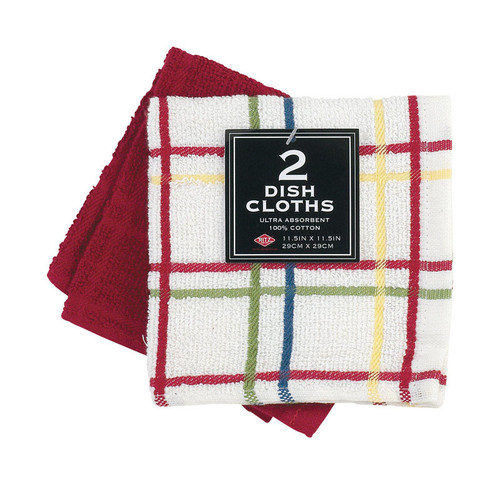 Ritz - 27283 - Paprika Cotton Check/Solid Dish Cloth - 2/Pack