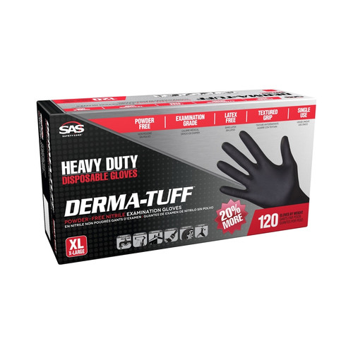 SAS Safety - 66584 - Derma-Tuff Nitrile Disposable Gloves X-Large Black Powder Free - 120/Pack