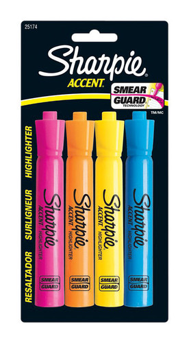 Sharpie - 25174 - Accent Neon Color Assorted Fine Tip Highlighter - 4/Pack