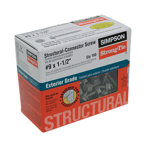 Simpson Strong-Tie - SD9112R100 - Strong-Drive No. 9 x 1-1/2 in. L Star Hex Head Connector Screw 0.9 lb. - 100/Pack