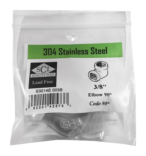 Smith-Cooper - 4638100420 - 3/8 in. FPT x 3/8 in. Dia. FPT Stainless Steel 90 Degree Elbow