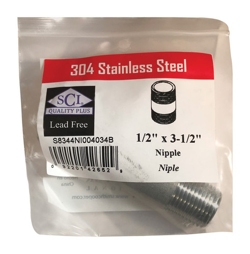 Smith-Cooper - 4632101050 - 1/2 in. MPT x 3-1/2 in. L Stainless Steel Nipple
