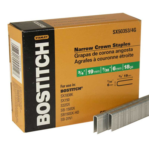 Stanley Bostitch - SX50353/4G - 7/32 in. W x 3/4 in. L 18 Ga. Narrow Crown Caps and Staples - 5000/Pack