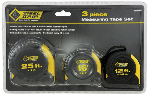 Steel Grip - 2265296 - 25 ft. L x 1 in. W Tape Measure Set - 3/Pack