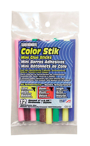 Surebonder - CO-12V - Color Stik .28 in. Dia. x 4 in. L Mini Glue Sticks Assorted Colors - 12/Pack