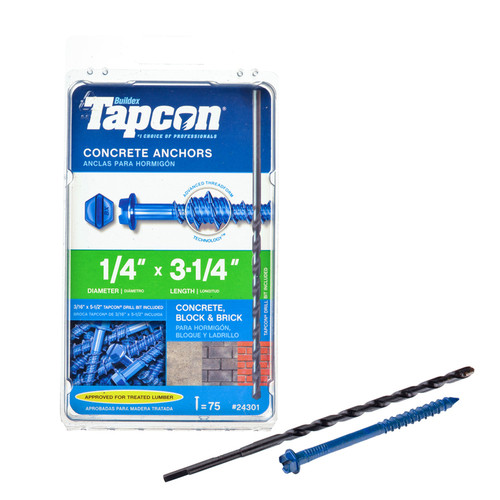 Tapcon - 24301 - 1/4 in. Dia. x 3-1/4 in. L Steel Hex Head Concrete Screw Anchor - 75/Pack