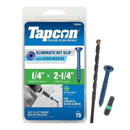 Tapcon - 28380 - 2-1/4 in. L Star Flat Head Concrete Screws - 75/Pack