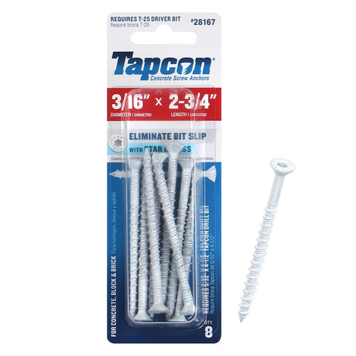 Tapcon - 28167 - 2-3/4 in. L Star Flat Head Concrete Screws - 8/Pack