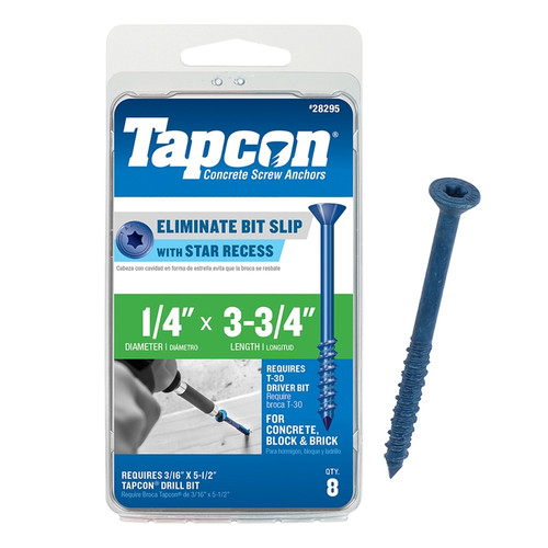 Tapcon - 28295 - 3-3/4 in. L Star Flat Head Concrete Screws - 8/Pack