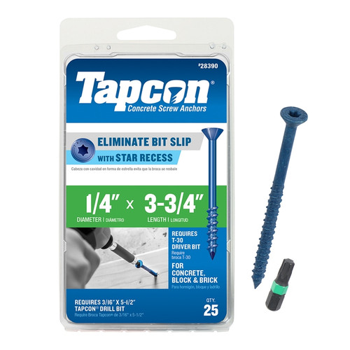 Tapcon - 28390 - 3-3/4 in. L Star Flat Head Concrete Screws - 25/Pack