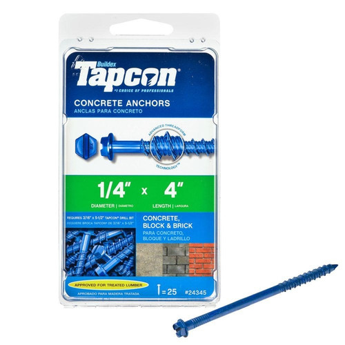 Tapcon - 24345 - 1/4 in. x 4 in. L Slotted Hex Washer Head Concrete Screws - 25/Pack
