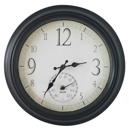 Taylor - 6740 - Decorative Clock/Thermometer Plastic Black