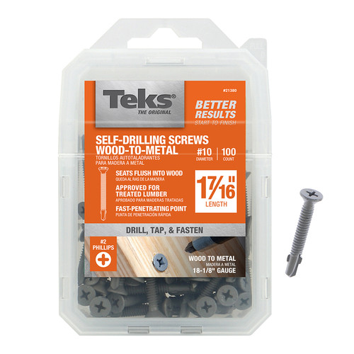 Teks - 21380 - No. 10 x 1-7/16 in. L Phillips Flat Head Construction Screws - 100/Pack